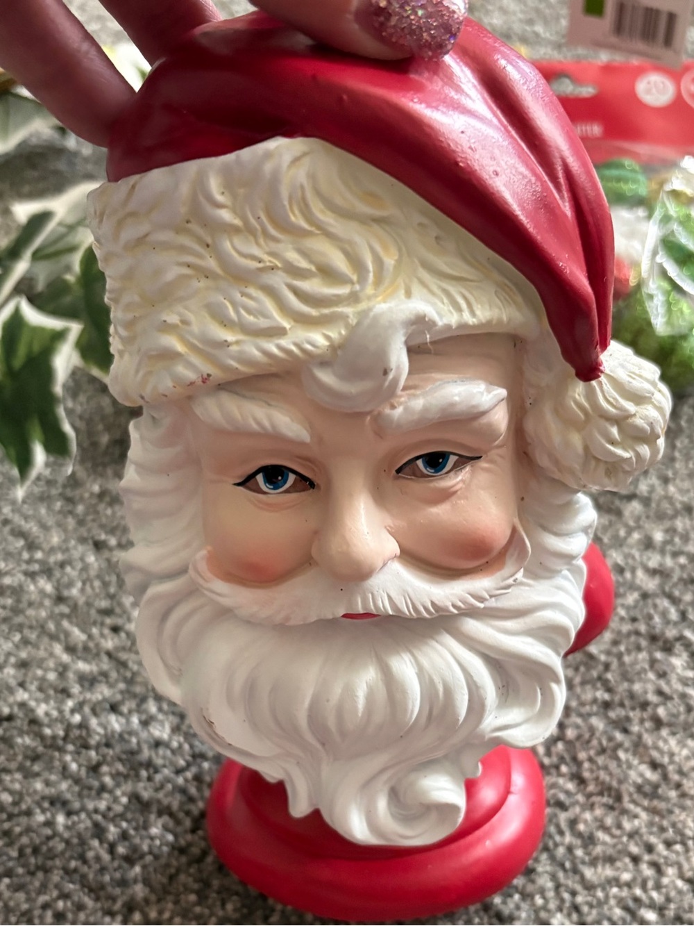 Classic Red and White Santa Head Holiday Figurine